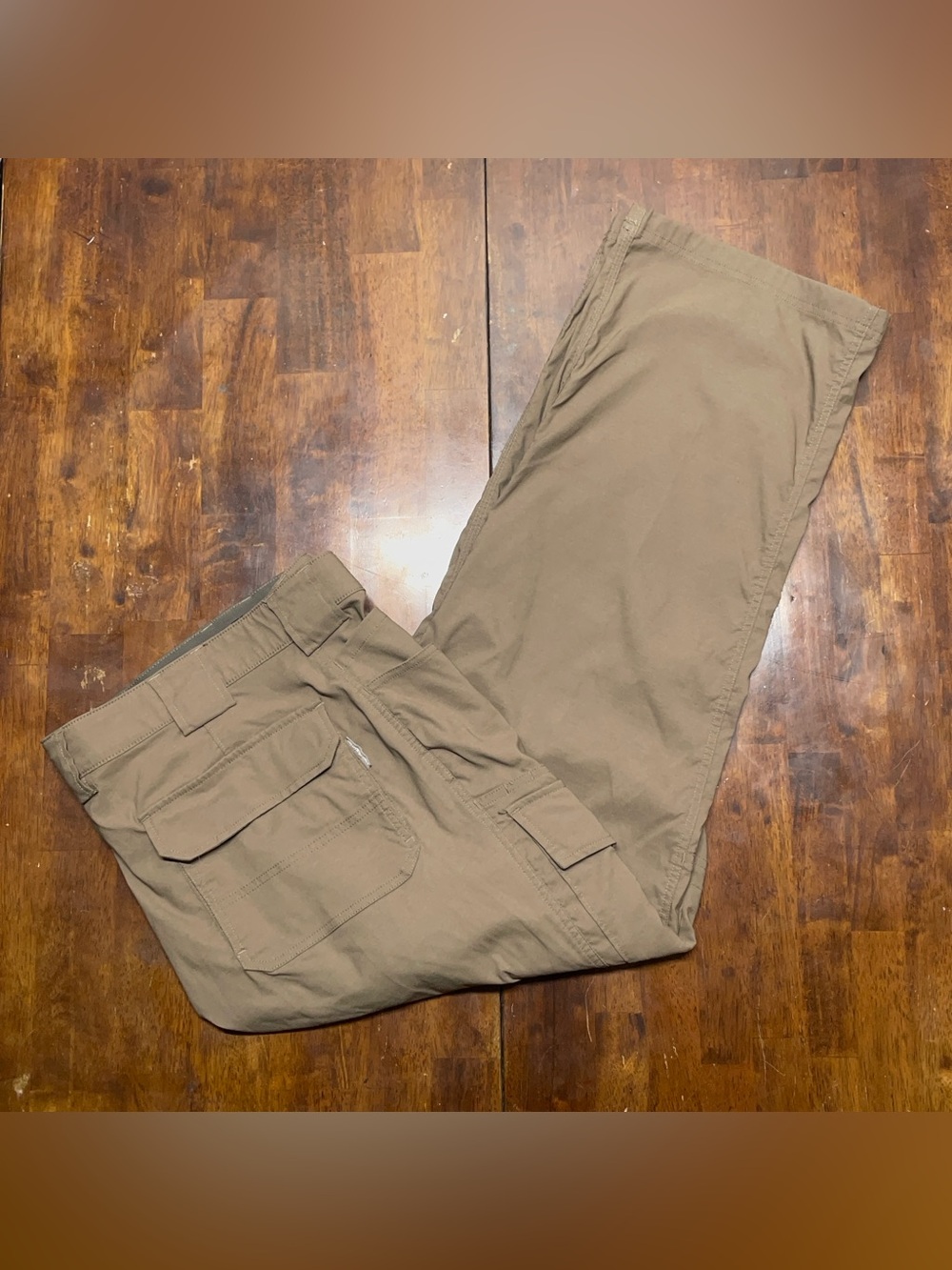 Duluth Trading Co Mens Relaxed Fit Pants Flex Dry on the Fly 48x30 Tan Stretch